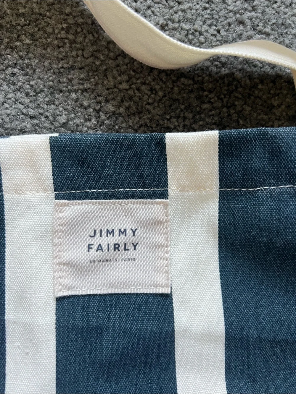Jimmy Fairly Navy & White Stripe Tote Bag with Red Logo